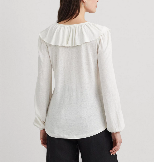Lauren Ralph Lauren Ruffled Blouson-Sleeve Top MSRP $115