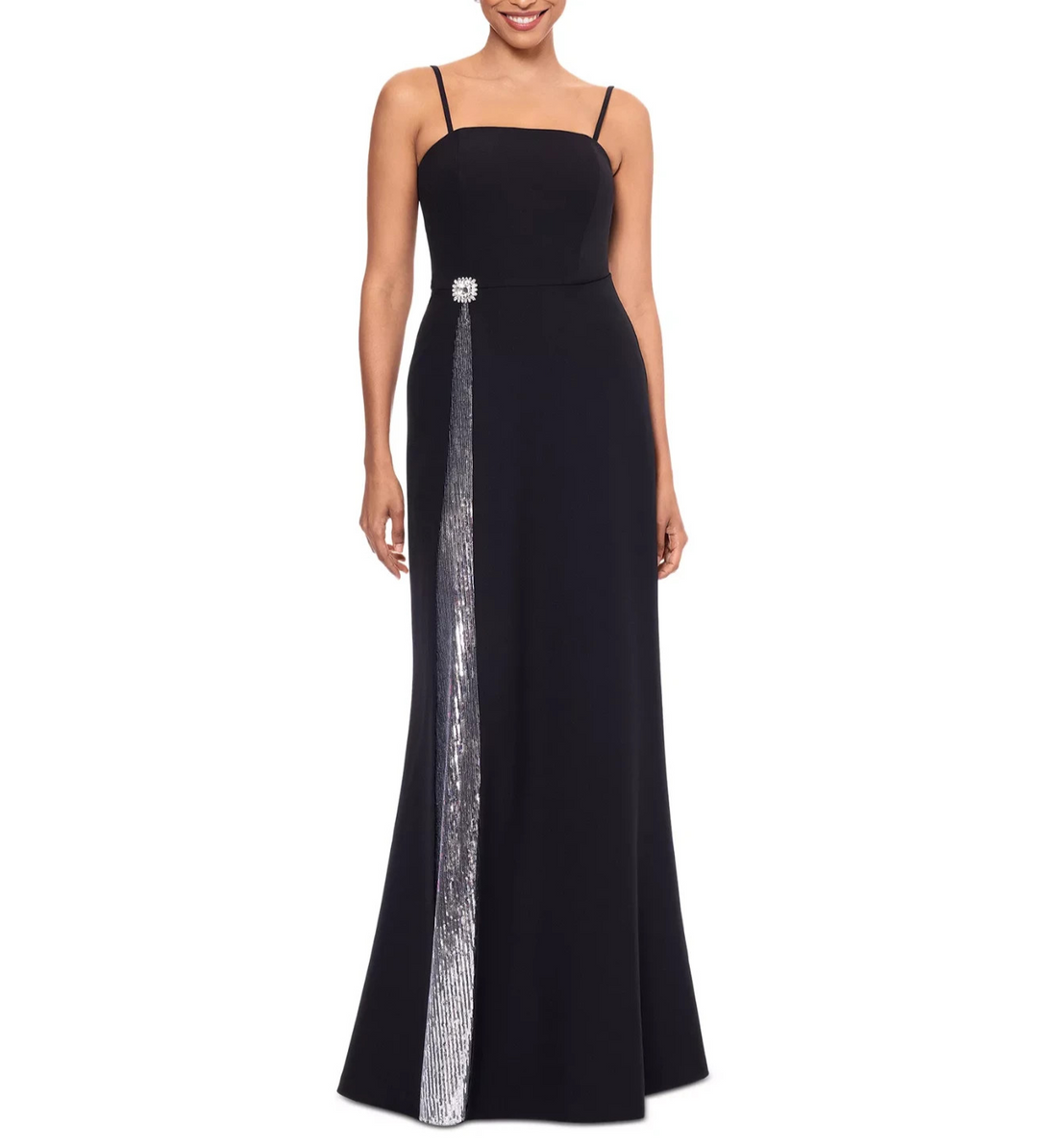 Betsy & Adam Sequin-Trim Square-Neck Sleeveless Gown MSRP $299