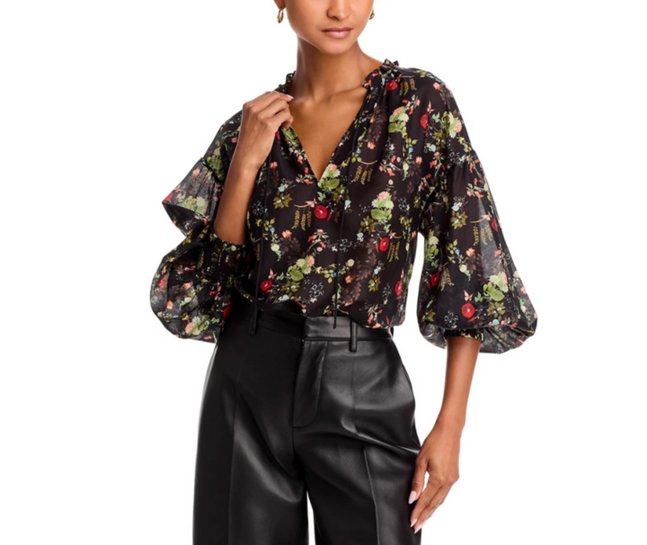 Alice and Olivia Julius Smocked Cuff Blouse MSRP $375
