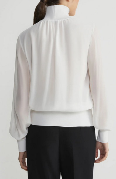 Lafayette 148 New York Knit Trim Turtleneck Blouse MSRP $698