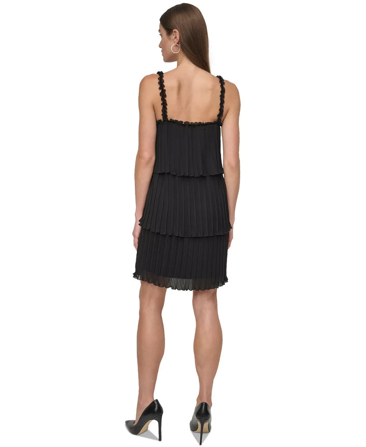 DKNY Women's Pleated Tiered Chiffon A-Line Sleeveless Dress MSRP $139
