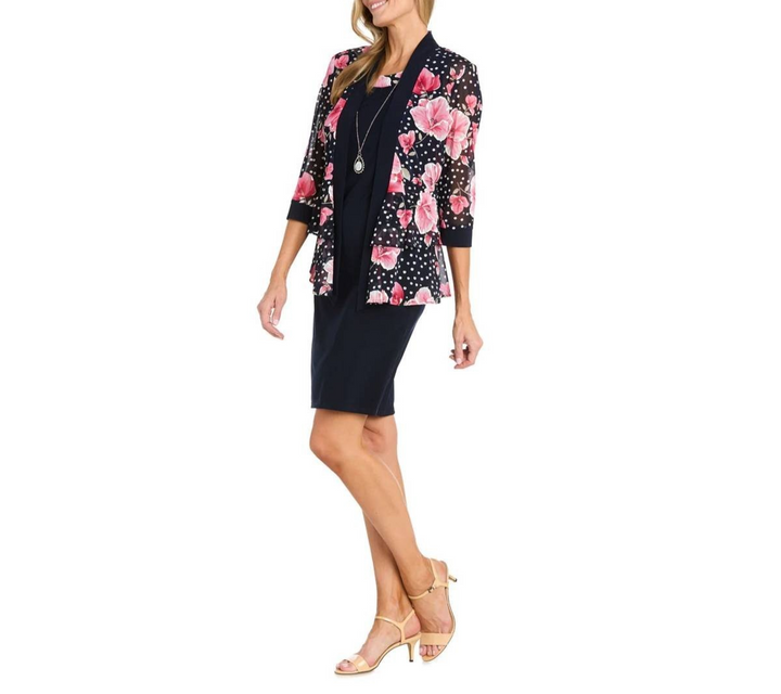 R&M Richards Floral Polka Dot Jacket Dress MSRP $99