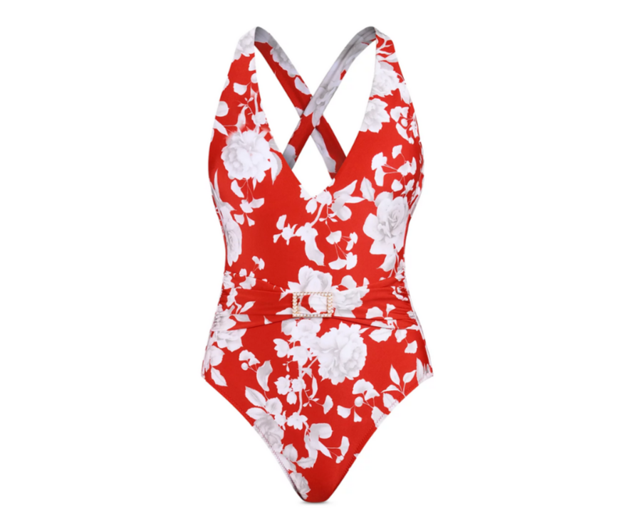 L'AGENCE Lisa Ikebana Plunge One Piece Swimsuit MSRP $255