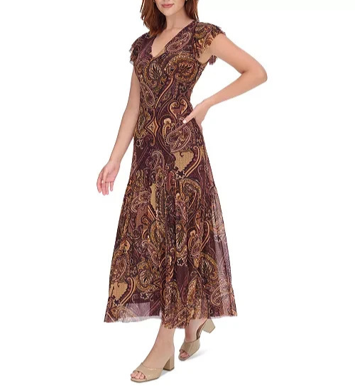 Tommy Hilfiger Paisley Flutter-Sleeve Maxi Dress MSRP $119
