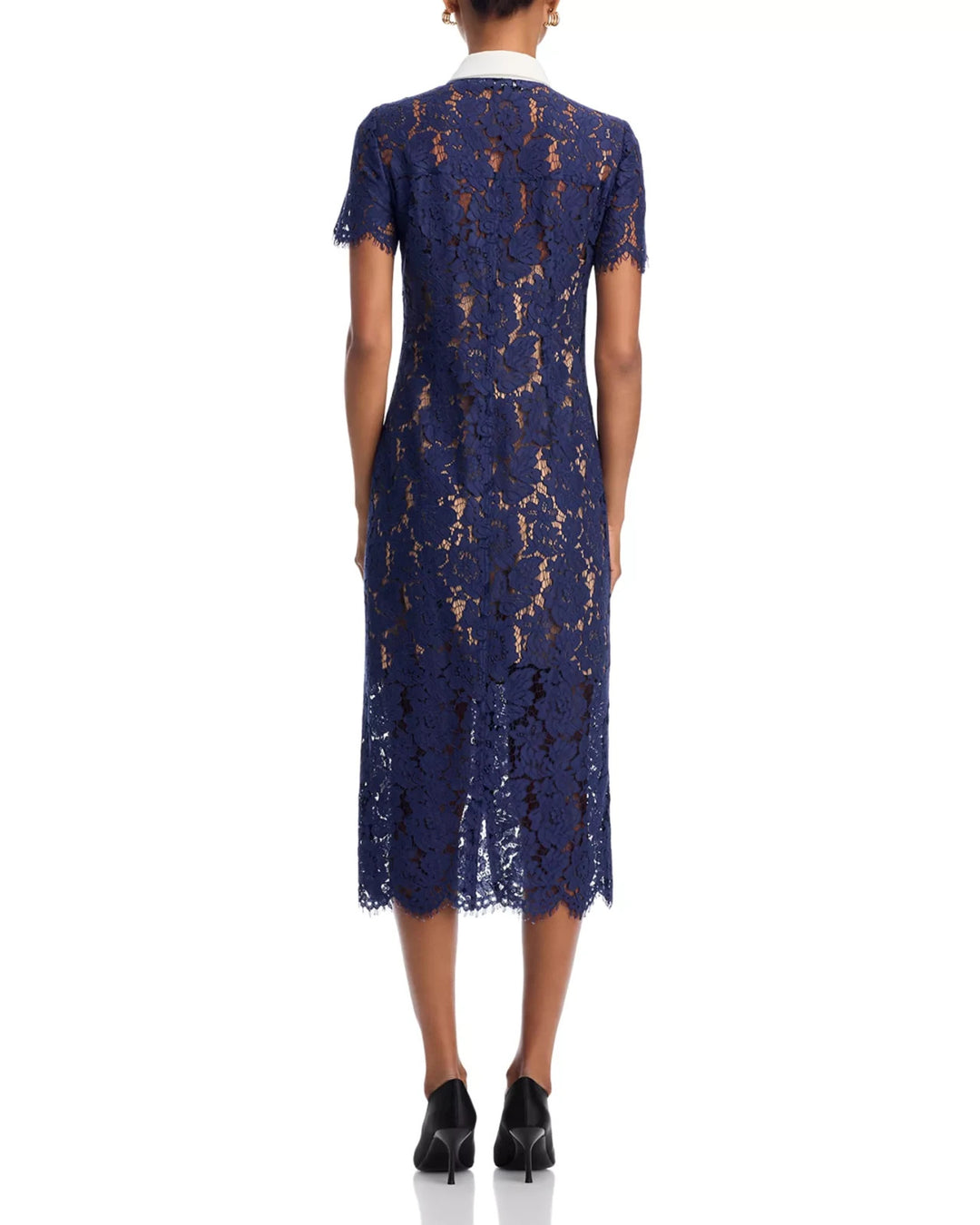 Self-Portrait Navy Lace Contrast Collar Midi Dress