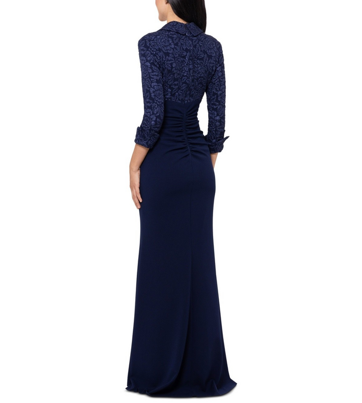 Xscape Collared V-Neck Jacquard Gown MSRP $279