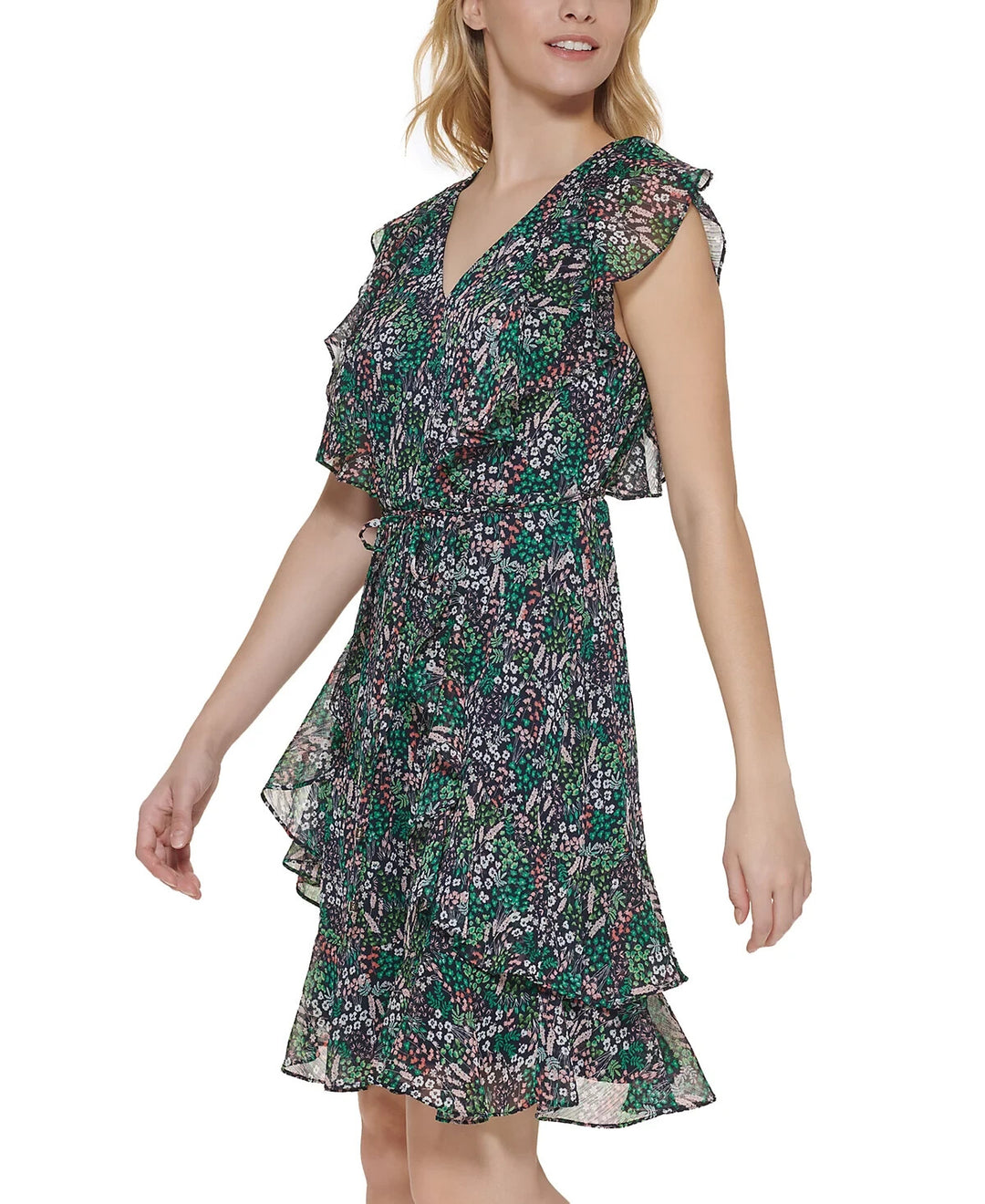 Tommy Hilfiger Ruffled Floral Print Fit & Flare Dress MSRP $129