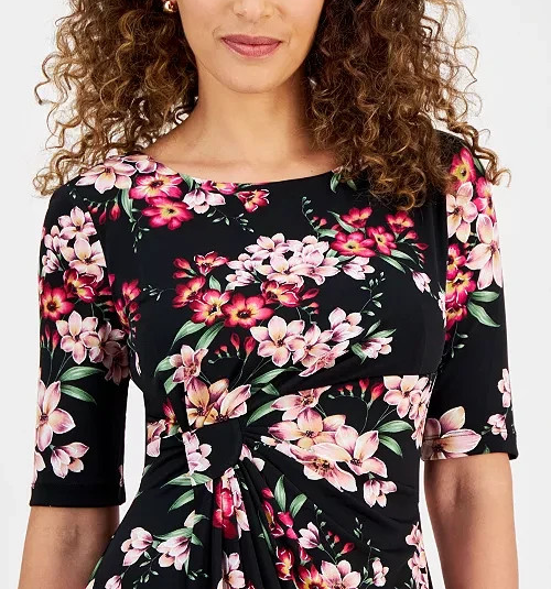 Connected Petite Ruched Side-Tab Elbow-Sleeve Dress MSRP $69