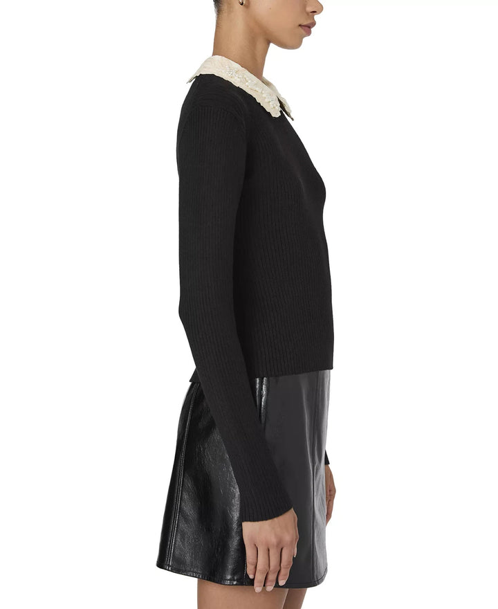 French Connection Mozza Embellished Cotton Knit Top MSRP $158