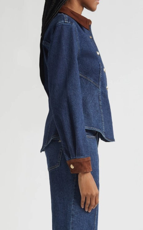 Cinq à Sept Suede Combo Denim Shirt MSRP $395