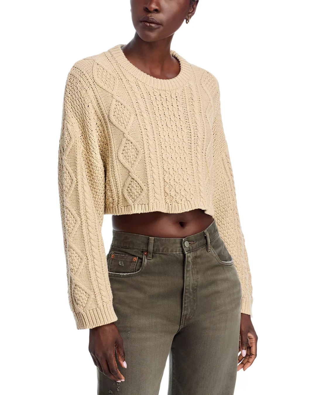Denimist Cropped Cable Crewneck Sweater MSRP $395