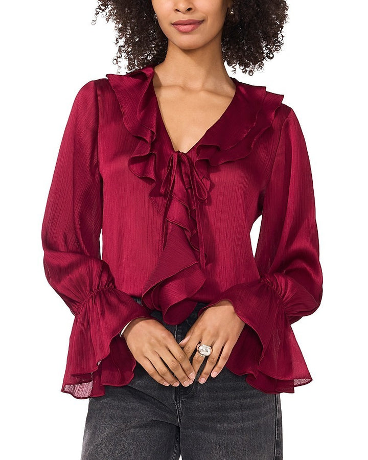 Vince Camuto Women's Ruffled V-Neck Bell-Sleeve Top MSRP $89