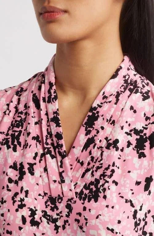 Anne Klein Women's Pleated-Neck Printed Sleeveless Top MSRP $49