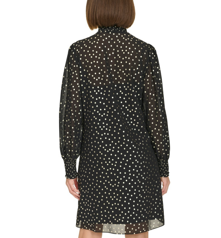 Tommy Hilfiger Metallic Dot Smocked Mock Turtleneck Minidress MSRP $139