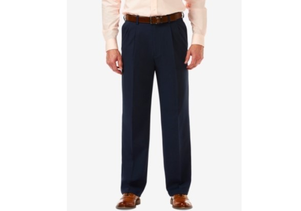 Haggar Men's Cool 18 Pro Classic-Fit Pleated Stretch Dress Pant MSRP $70