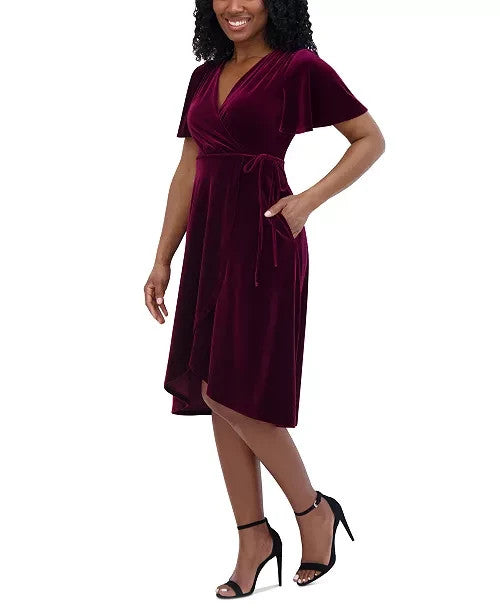 Jessica Howard Velvet Faux-Wrap Midi Dress