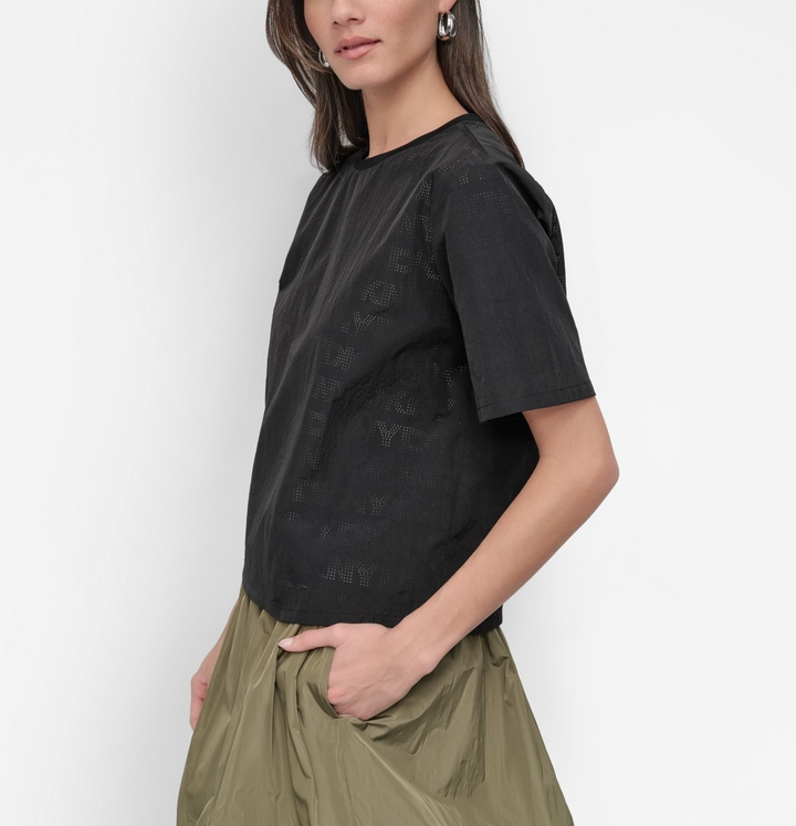 DKNY Women's Perforated-Logo Boxy Short-Sleeve Top MSRP $79