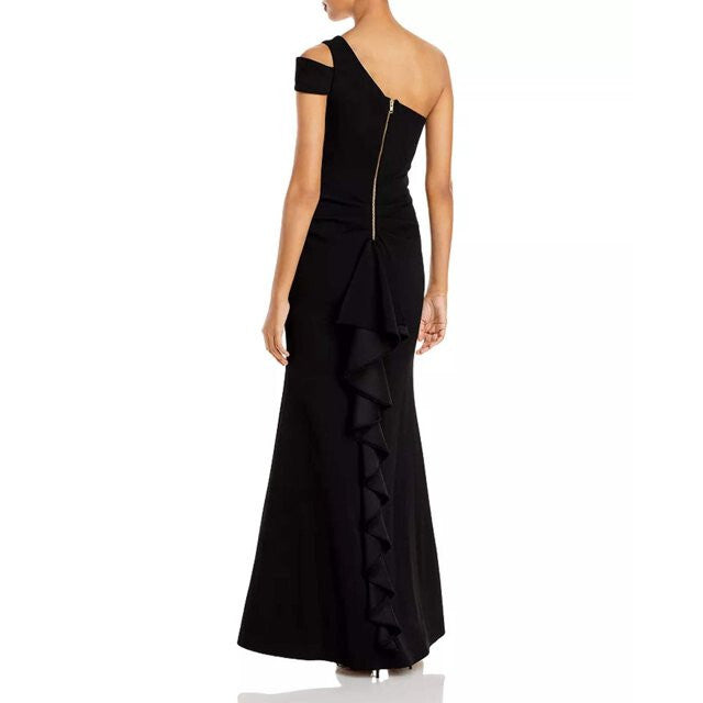 AQUA One-Shoulder Ruffled Gown MSRP $278