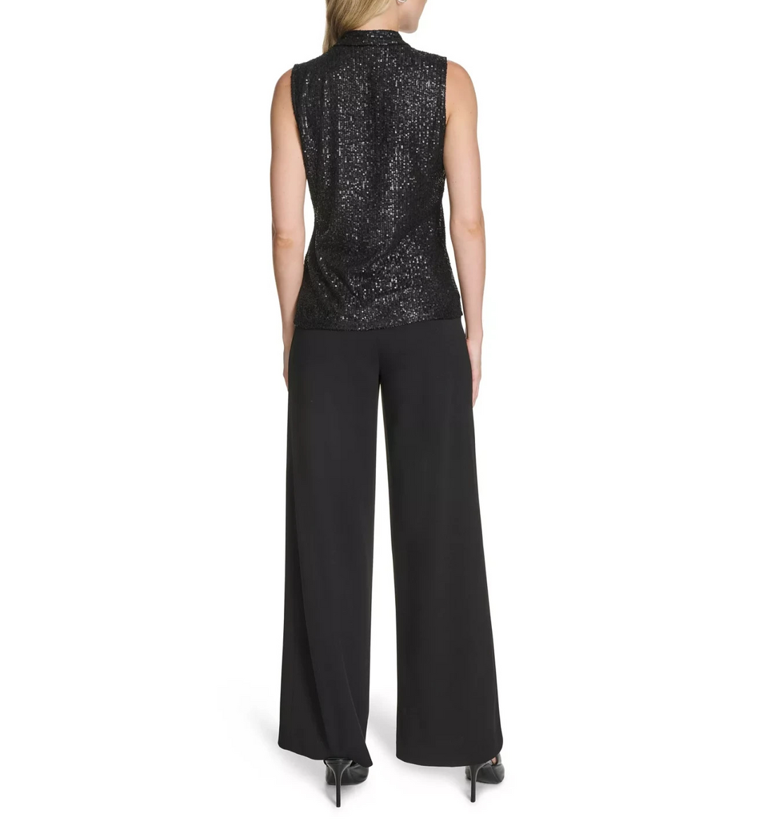 Calvin Klein Women's Sequin Detail V-Neck Blouse MSRP $74.00