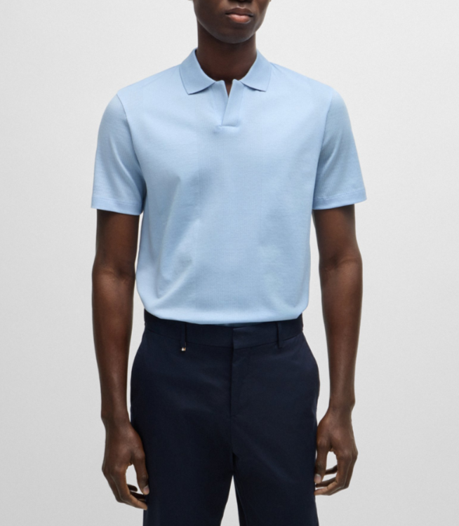 BOSS Johnny-Collar Mixed-Structure Cotton Polo Shirt MSRP $128