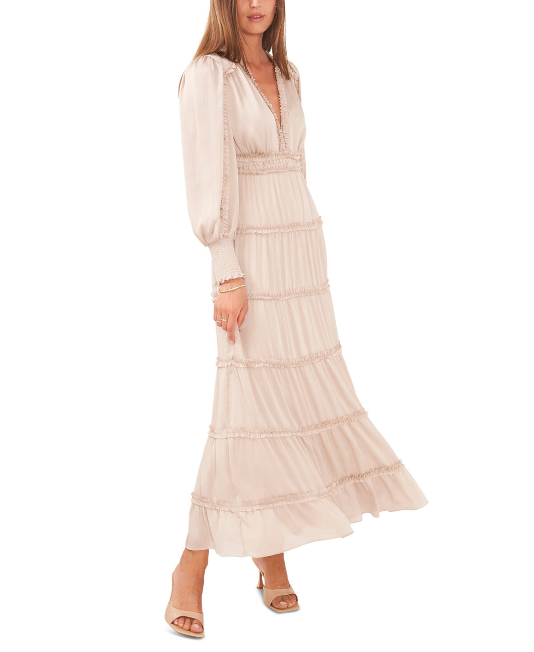 CeCe Long Sleeve Plisse Ruffle Satin Maxi Dress MSRP $149 DGFOutlet CeCe Long Sleeve Plisse Ruffle Satin Maxi Dress MSRP $149 DGFOutlet