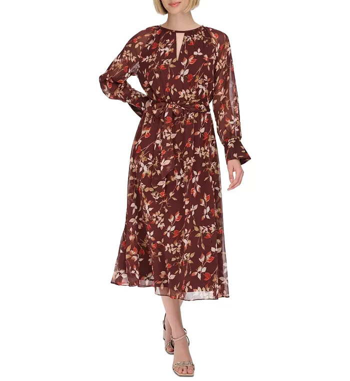 Calvin Klein Printed Round-Neck Midi Dress MSRP $139