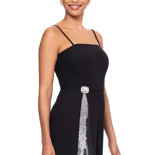 Betsy & Adam Sequin-Trim Square-Neck Sleeveless Gown MSRP $299
