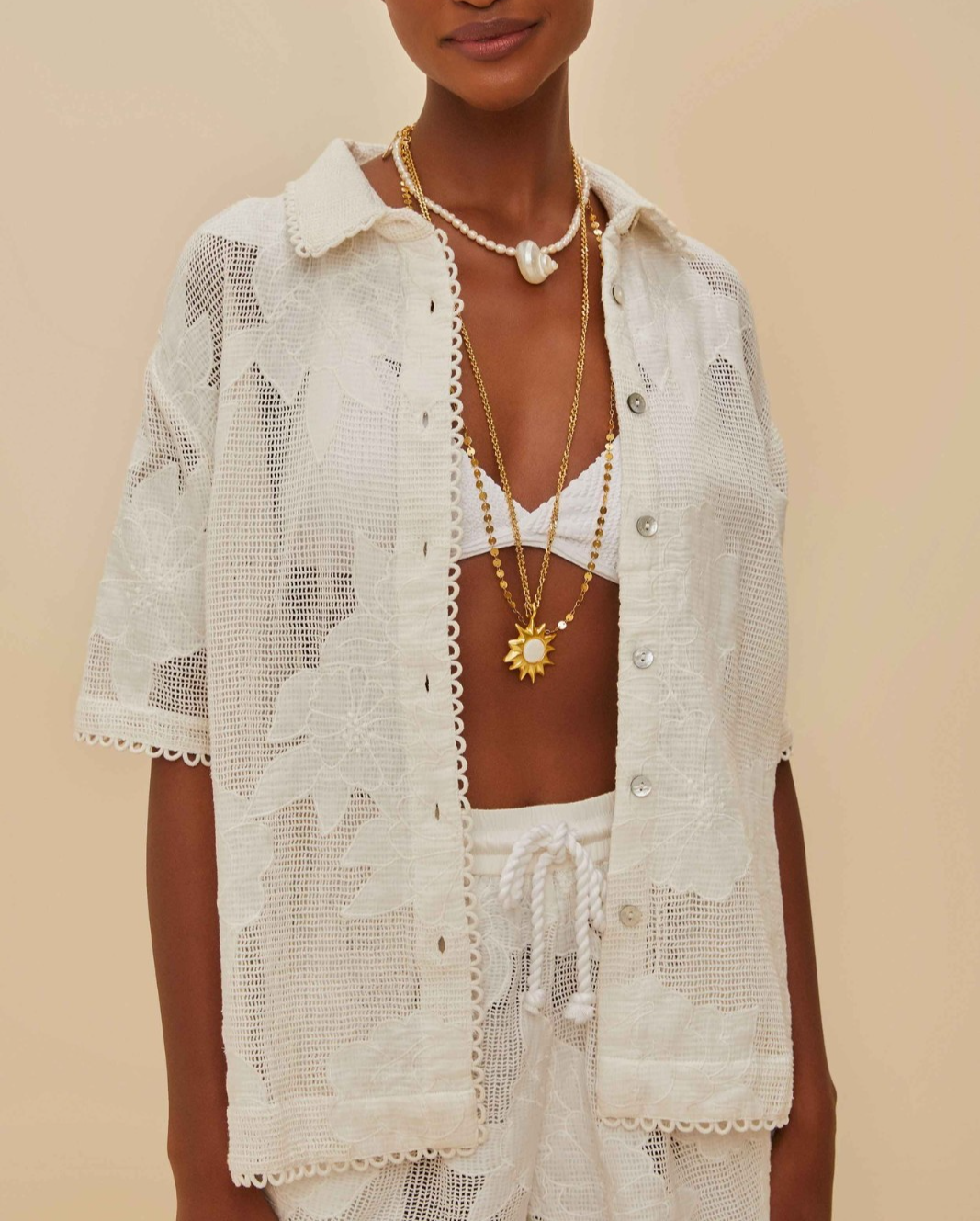 Farm Rio White Flower Shirt MSRP $210
