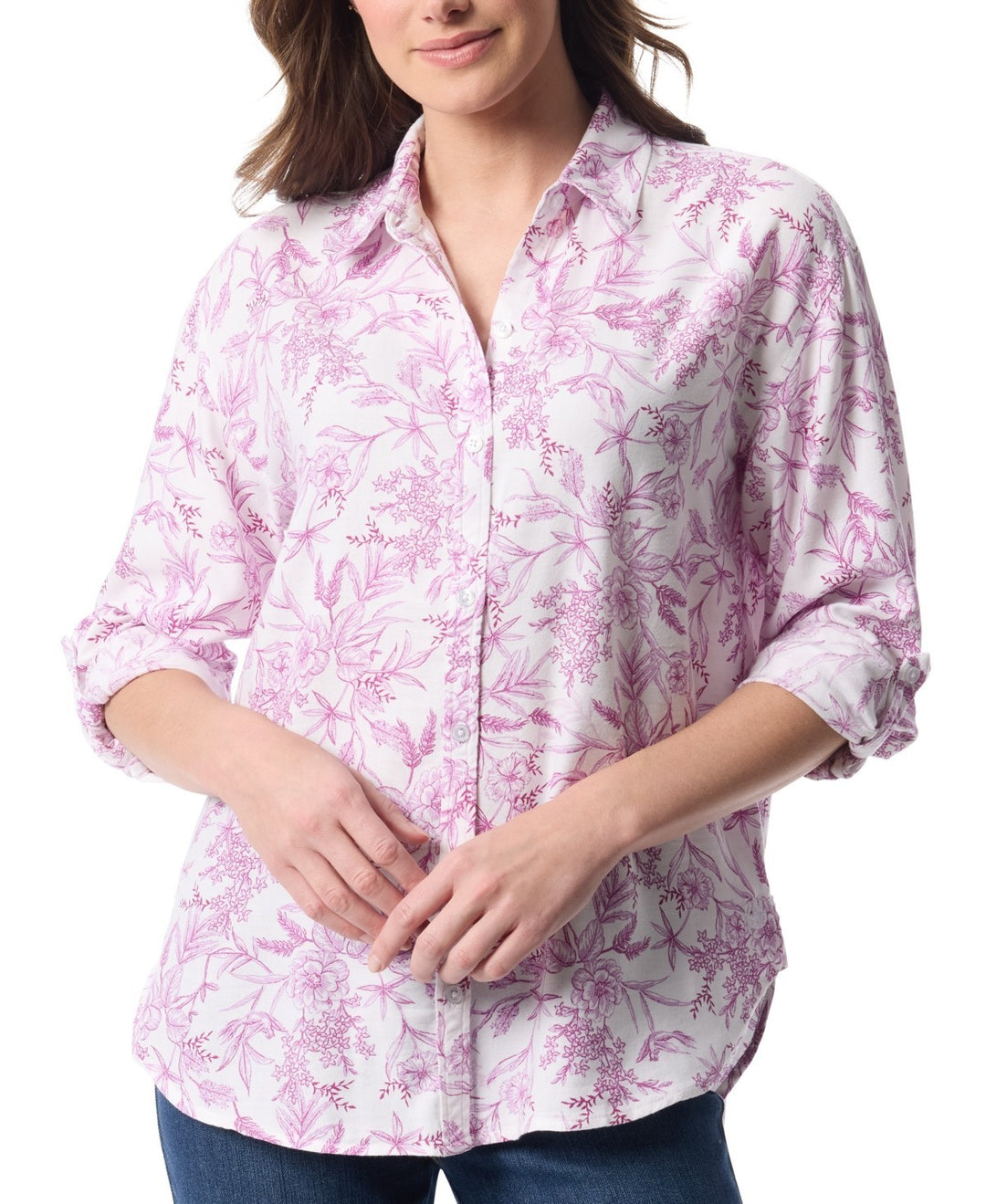 Gloria Vanderbilt Women's Amanda Floral-Print Oversized Shirt MSRP $40