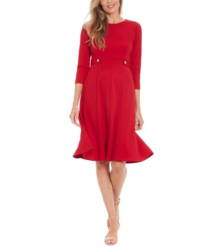 London Times Petite 3/4-Sleeve Fit- & Flare Dress MSRP $99