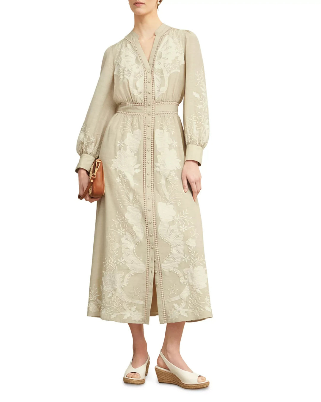HOBBS LONDON Frida Button Front Lace Trim Dress MSRP $525