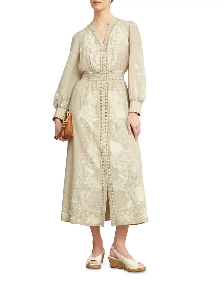 HOBBS LONDON Frida Button Front Lace Trim Dress MSRP $525