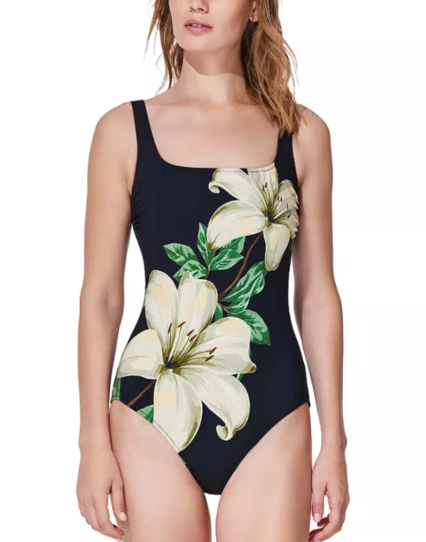 Gottex Yuri Flower Square Neck One Piece Swimsuit MSRP $169