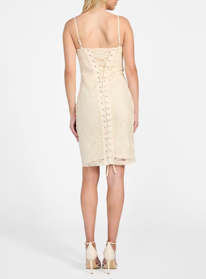 GUESS Women's Serene Floral-Lace Corset-Laced Dress MSRP $188
