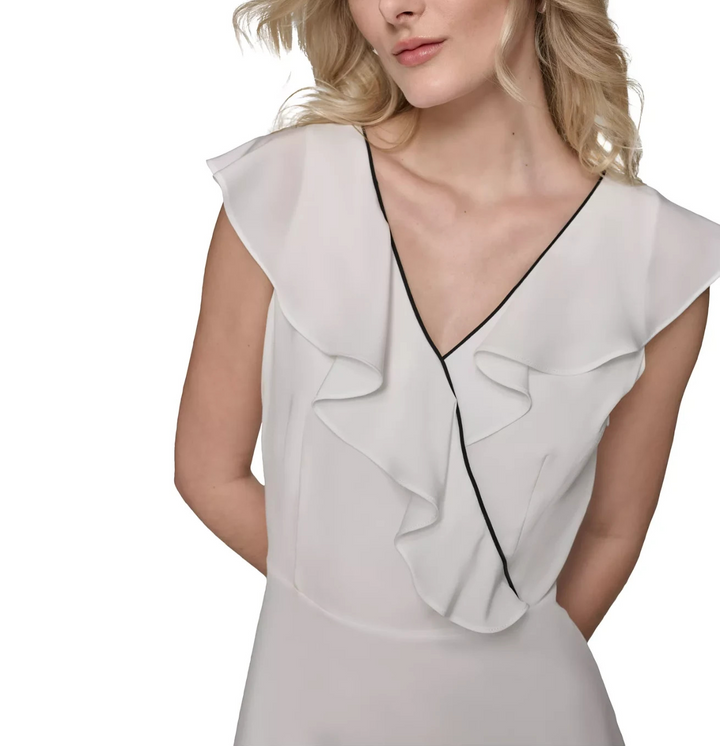 KARL LAGERFELD PARIS Ruffled Cap-Sleeve A-Line Dress MSRP $138