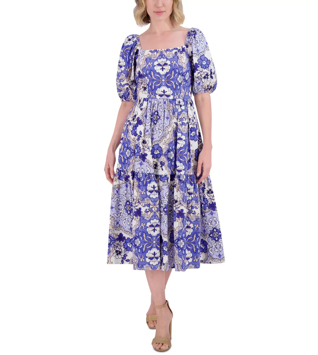 Vince Camuto Women's Floral-Print Puffed-Sleeve Dress MSRP $148
