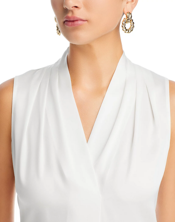 Kobi Halperin Mila Sleeveless V Neck Pleated Silk Blouse MSRP $248