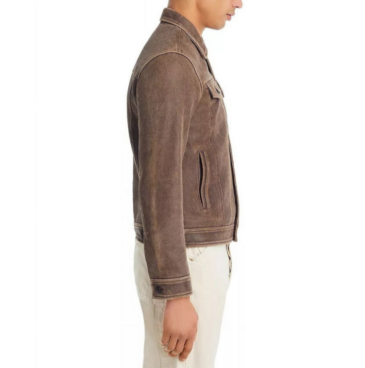 John Varvatos Andrew Leather Trucker Jacket MSRP $698
