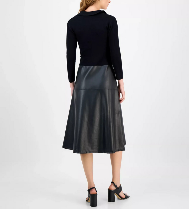T Tahari Women's Mixed-Media Fit and Flare Dress MSRP $128