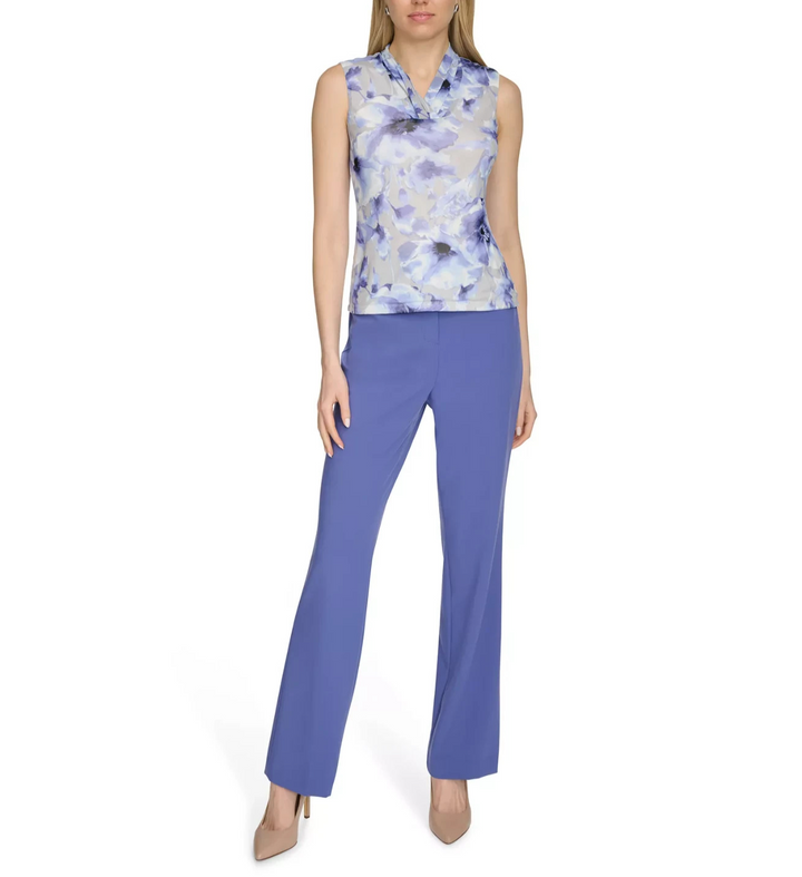 Calvin Klein Women's Printed Mesh V-Neck Top MSRP $49