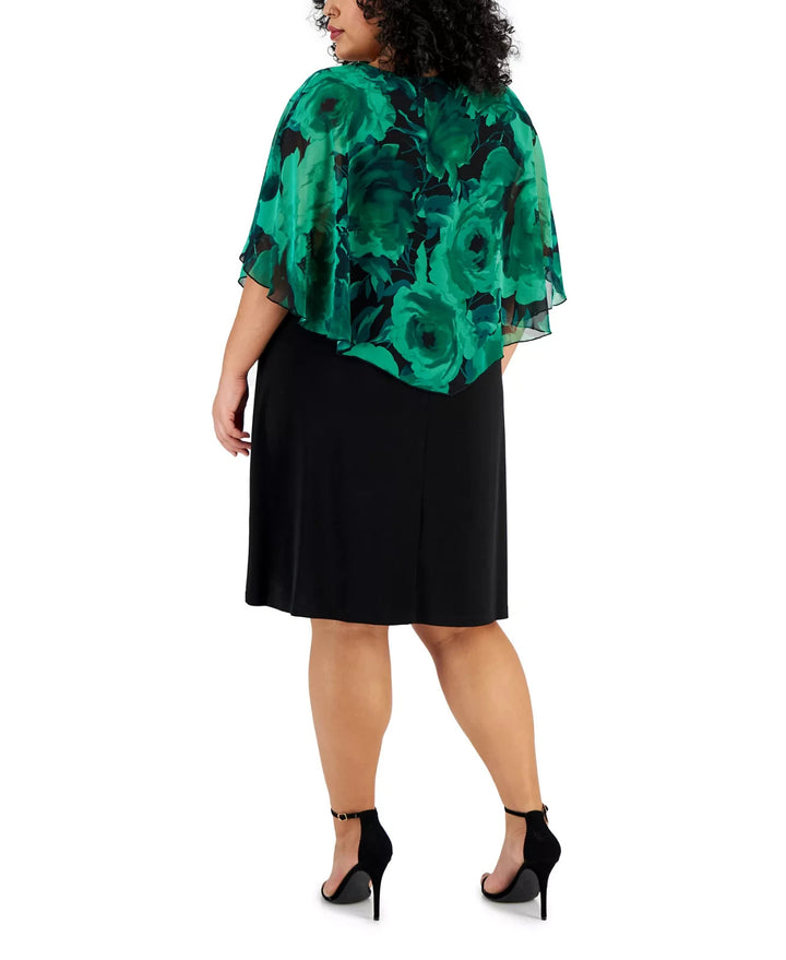 Connected Plus Size Printed Overlay V-Neck Sheath Dress MSRP $89