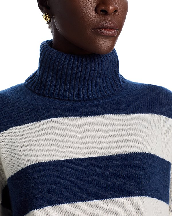C by Bloomingdale's Cashmere Striped Turtleneck Sweater MSRP $198