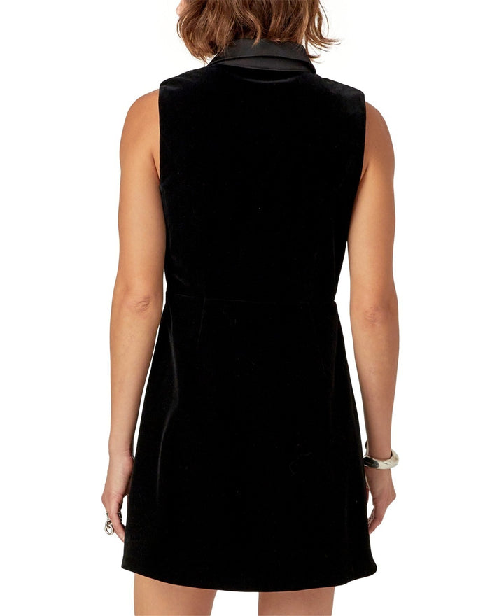 English Factory Black Velvet Collared Sleeveless Mini Dress MSRP $110