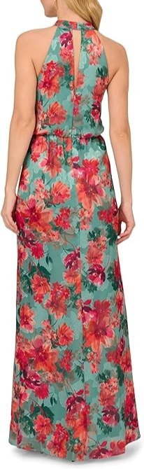 Adrianna Papell Printed Chiffon Mermaid Dress MSRP $199
