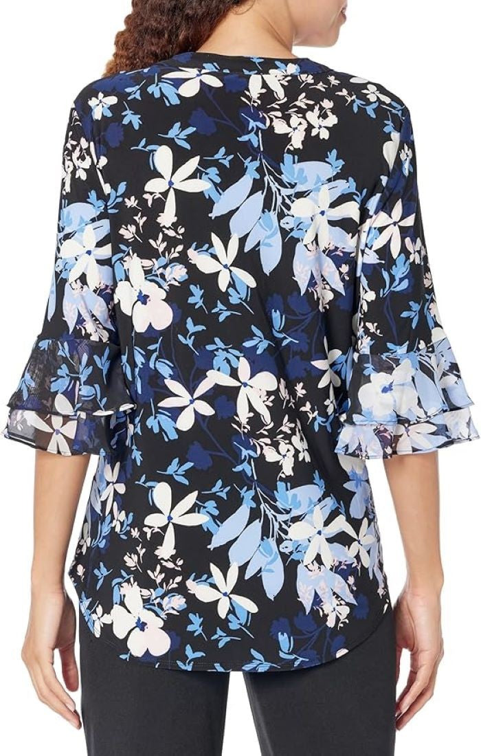 Kasper Printed Split-Neck Flutter-Sleeve Tunic MSRP $69