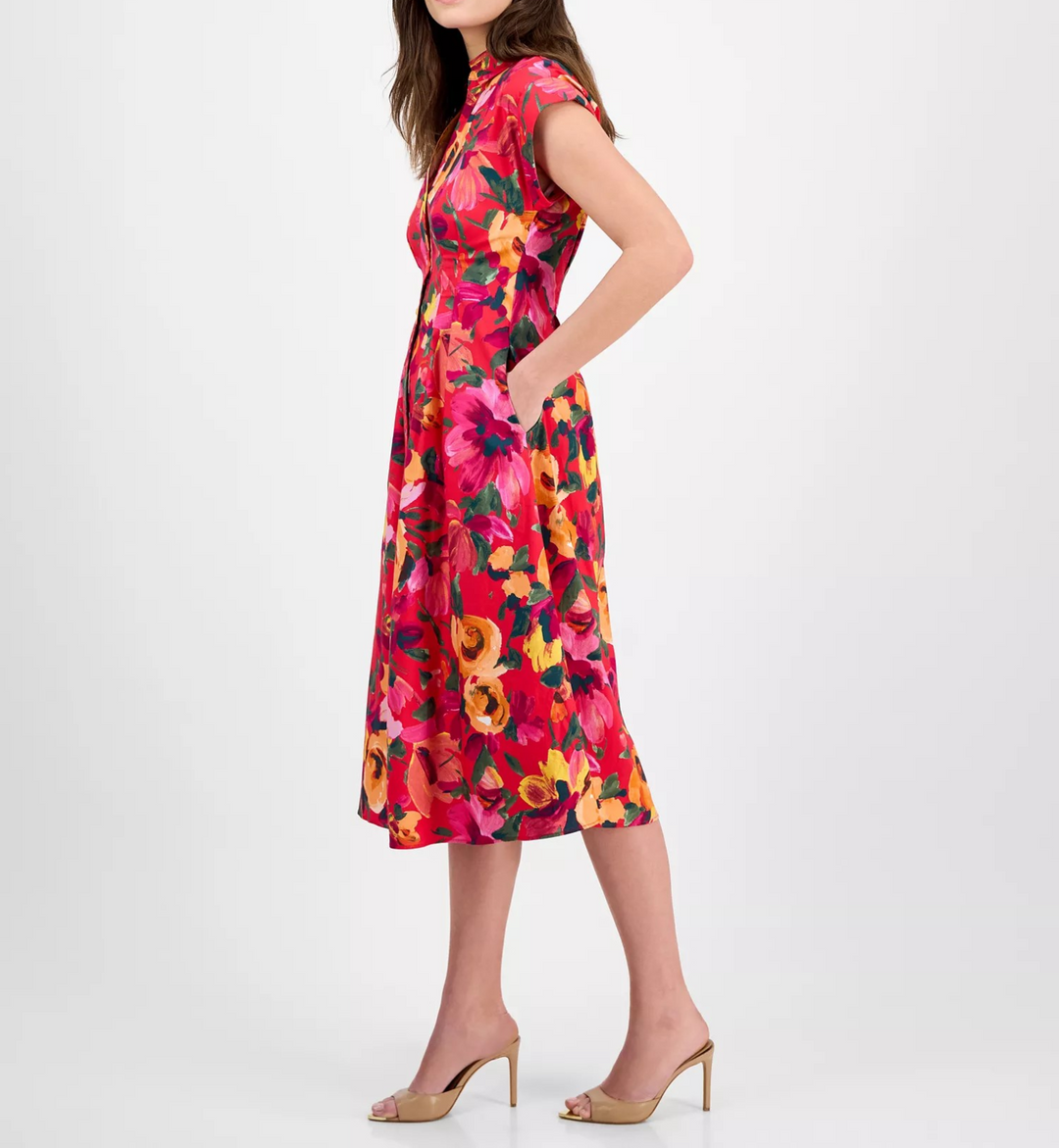 Julia Jordan Women's Floral-Print Button-Front MIDI Dress MSRP $129