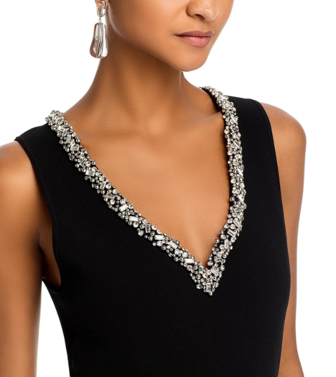 SIMKHAI Khari Rhinestone Trim Midi Dress MSRP $595