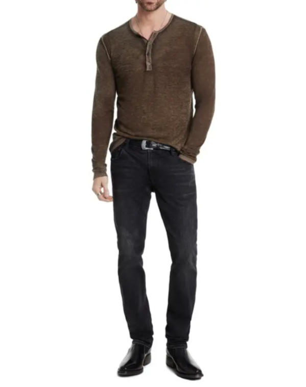 John Varvatos Christie Reversible Regular Fit Long Sleeve Silk Henley MSRP $448