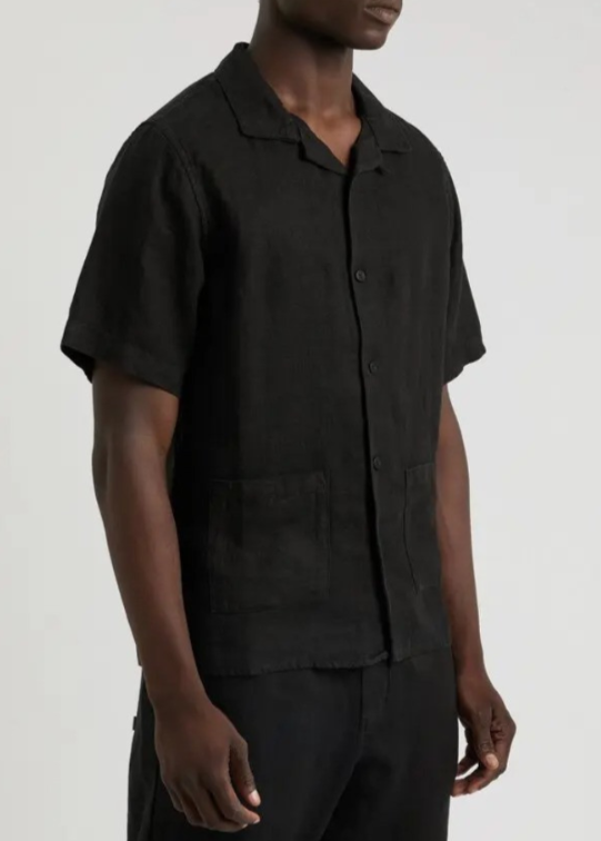 WAX LONDON Ren Linen Short Sleeve Button Shirt MSRP $165