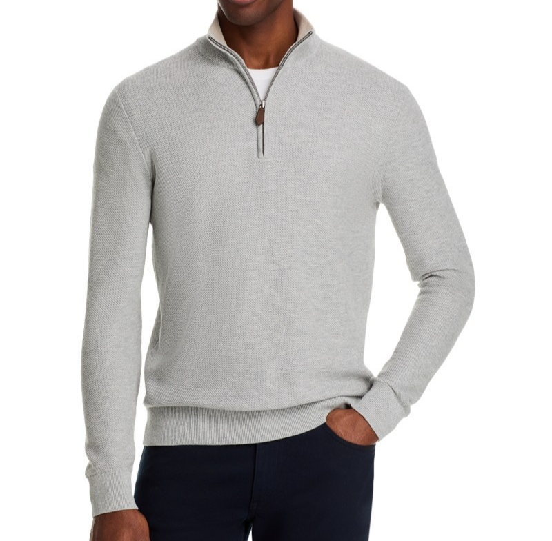 The Men's Store at Bloomingdale's Birdseye Knit Quarter Zip Sweater MSRP $118